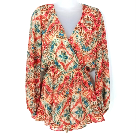 SHOW ME YOUR MUMU Rocky Multicolored Romper Boho Art to Wear Print Size Small - Picture 2 of 14